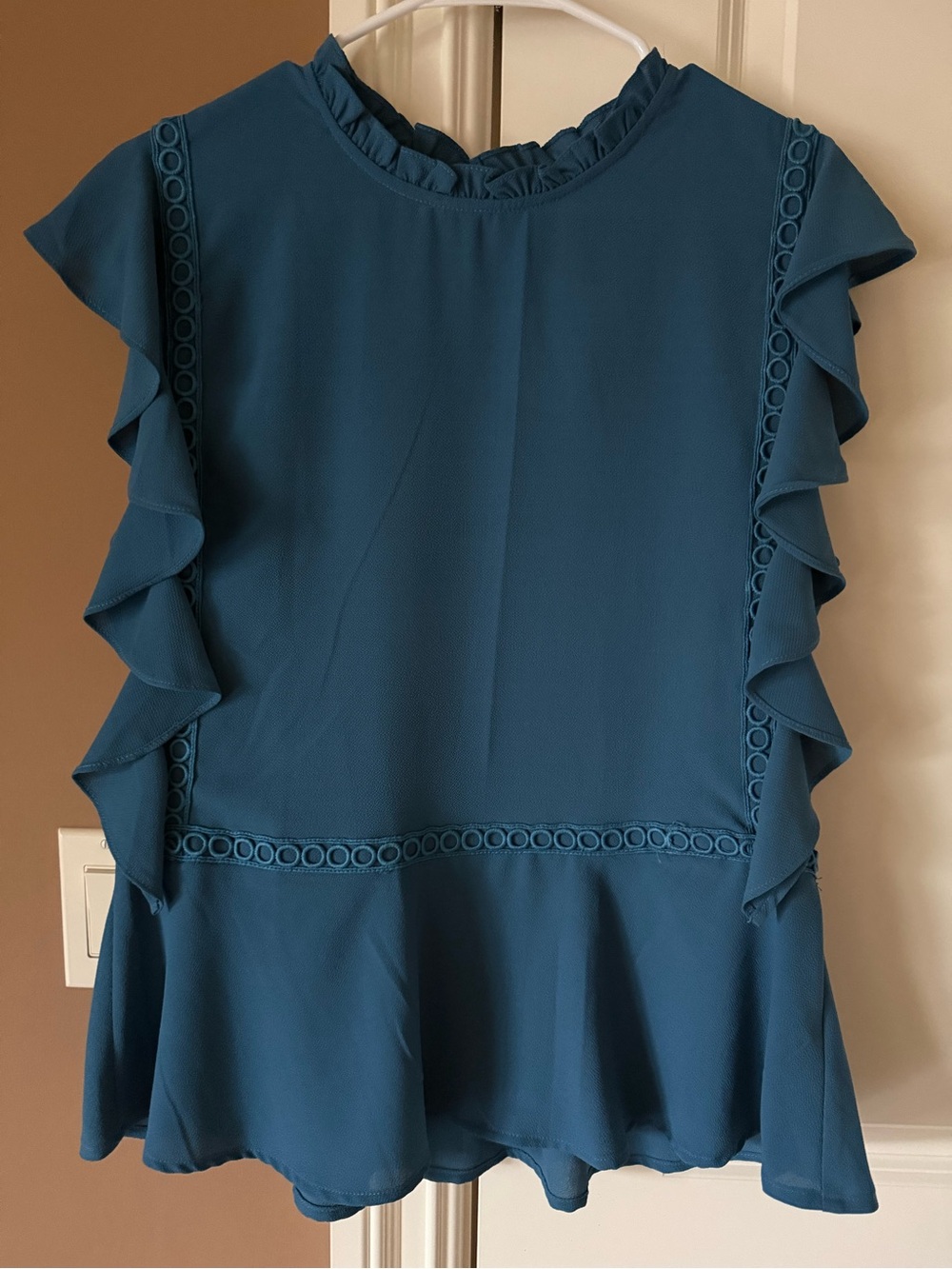 Teal Ruffle Sleeve Peplum Top